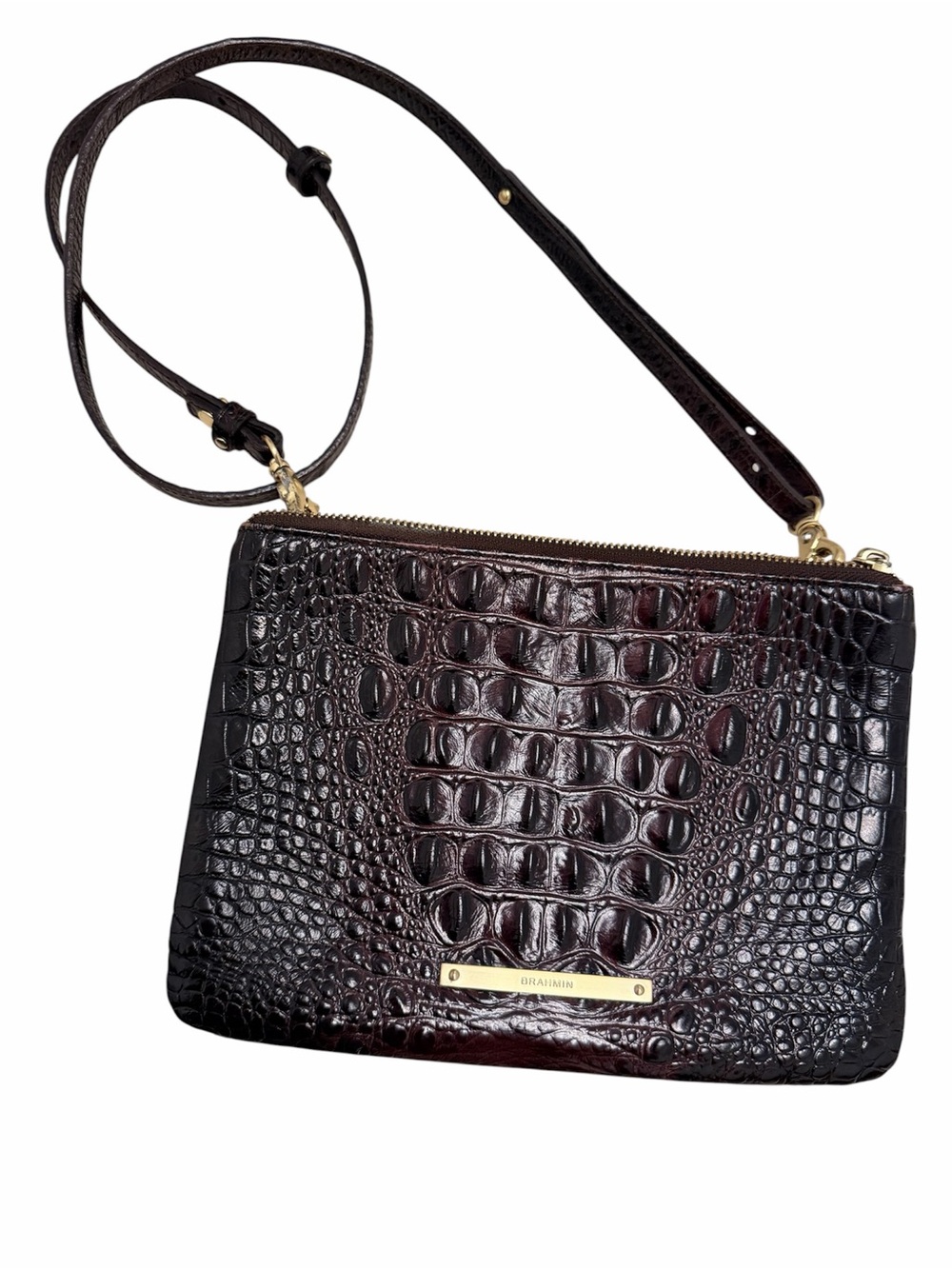 Brahmin Deep Oxblood Croc-Embossed Leather Crossbody